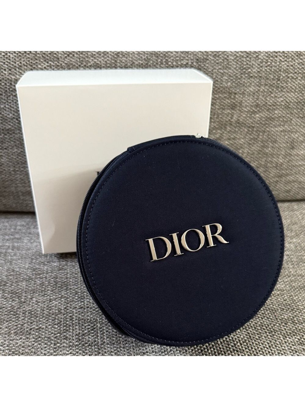 Dior Black Vanity Round Pouch Cosmetic Bag  Mirror New Authentic